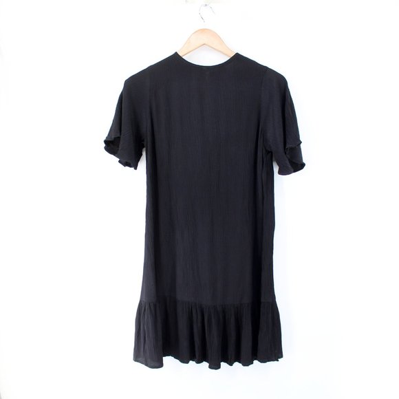 Rue Stiic Crinkle Textured Mini Dress Flutter Sleeve Round Neck Key-hole Tie S - Picture 8 of 16